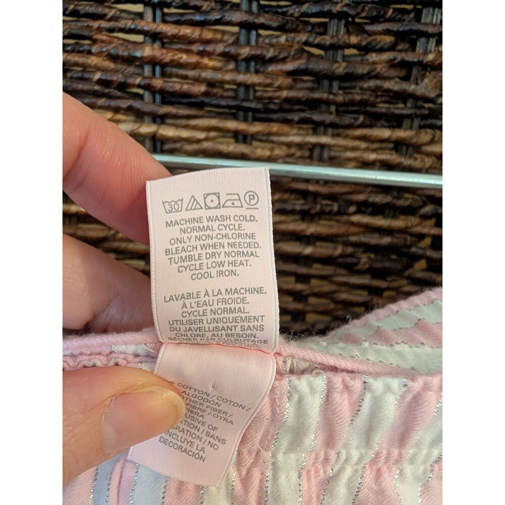 Victoria's Secret Signature Stripe Pajamas Set 2 Piece XL Pink Silver Metallic - Picture 9 of 12